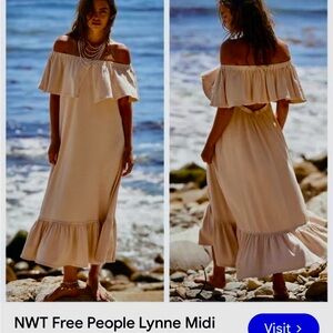 Free People Off-Shoulder Beige Midi Dress Sz Med